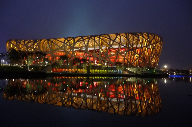 Built by Herzog & de Meuron in 2007, the  Beijing Olympic Stadium is also known as the "Birds Nest". The team studied Chinese ceramics to create the porous, twisted metal design.