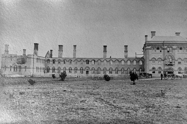 North wing of original Carrington Psychiatric Hospital building, built in 1865, after it was gutted by fire in 1877.