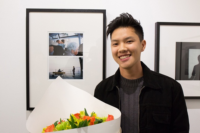 LiWen Choy in front of his winning work <em>Dissonance</em>.