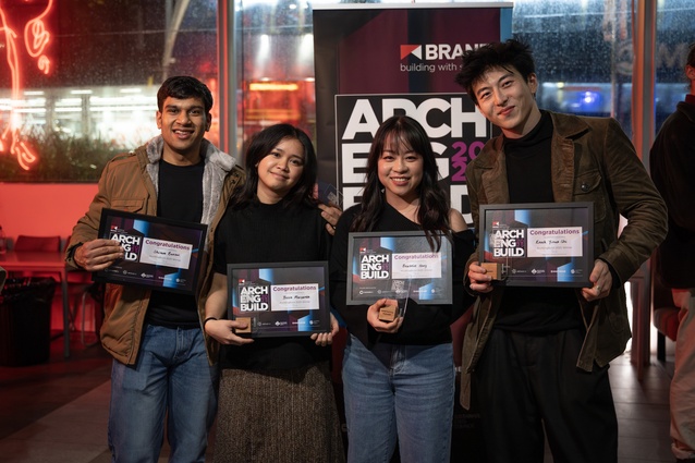 The winning team of ArchEngBuild 2025 (from left): Shivam Bansal, Isabella Mercado, Beatrice Hong and Enoch Shi – four students from across the country. 