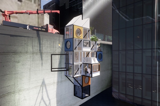 Jasmax and Beca's shortlisted submission for the Mini Living Future Urban Home competition seeks to place 3D-printed, prefabricated homes in the "leftover" urban spaces of Wellington.