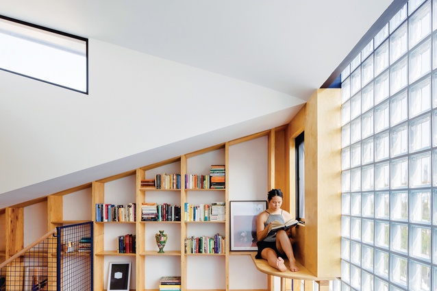 The brief from the client called for enough shelving for a lifetime’s collection of books. Artwork (L–R): James Eisen, Kiah GM, James Turrell.