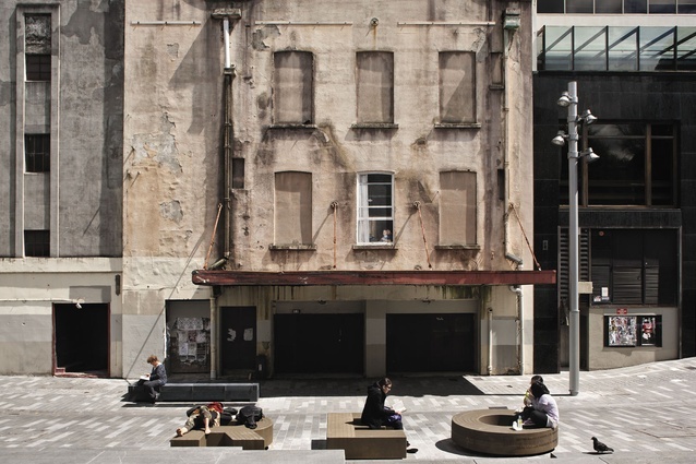 The Lorne Street façade of St James Theatre, which was closed in 2007 following a fire in a neighbouring building. 