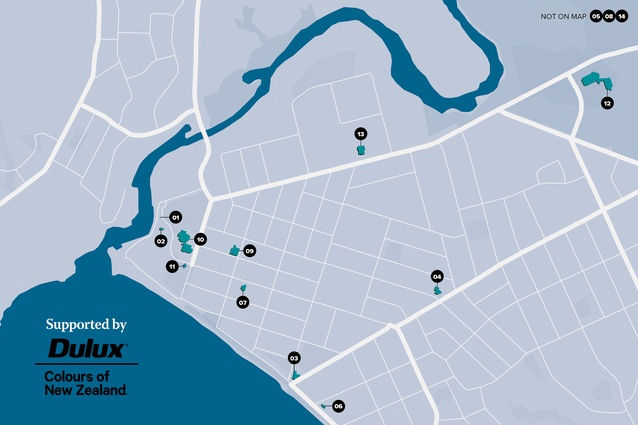 City Guide: Taupō. Numbered map showing the location of each building in the itinerary.
