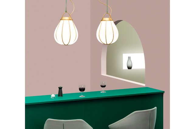 Design Junction: Örsjö ‘Hobo’ pendant lights in brass and handblown glass by Swedish designer Gustaf Nordenskiöld.