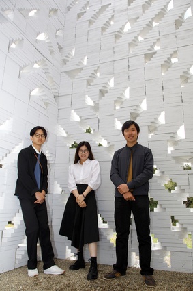The Folly designers – Raymond Yoo, Rita Cai and team leader Daniel Ho – students from the University of Auckland School of Architecture and Planning.