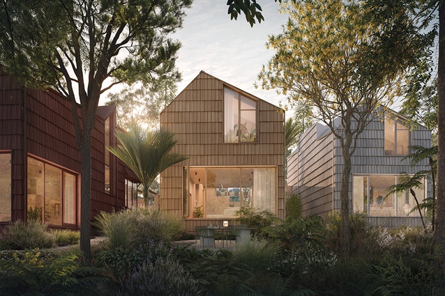 Tūī Glen is a cluster of four standalone homes occupying a site surrounded by bush of ecological significance, creating a micro-community. 