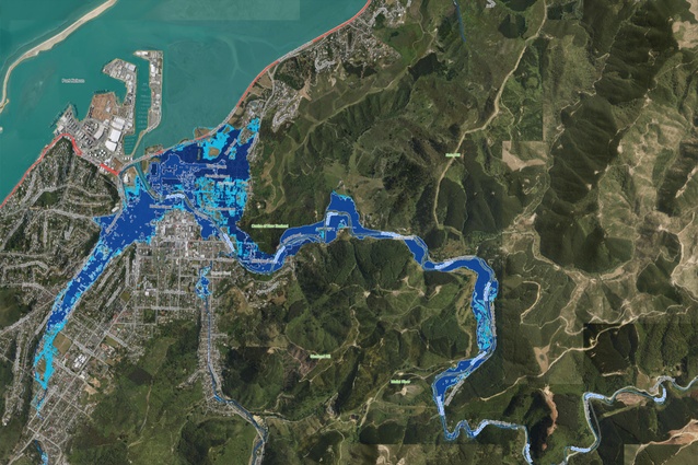 Map showing predicted future flooding zones up to the year 2130 in Nelson.
