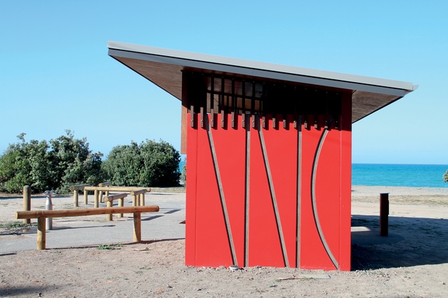 The colourful Clifton Road Reserve Toilet, Hawke’s Bay, by Citron Studio Architecture.
