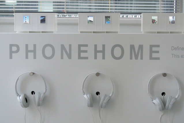 Installational view of the <em>PhoneHome</em> exhibition in Auckland during Architecture Week 2018.