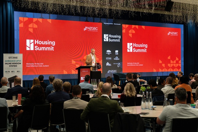 Journalist and commentator Bernard Hickey at this year’s NZGBC Housing Summit.