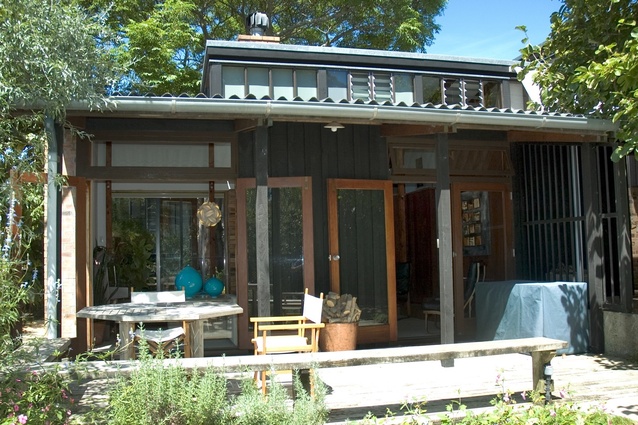 View from the front garden to the living room of the John Sutherland-designed house, built in 1966.