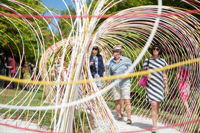 Visitors explore and enjoy the installation.