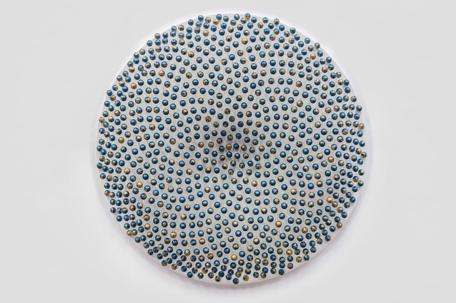 <em>Cosmic Whirl</em>, 2015; optical wall sculpture by Kevin Osmond.