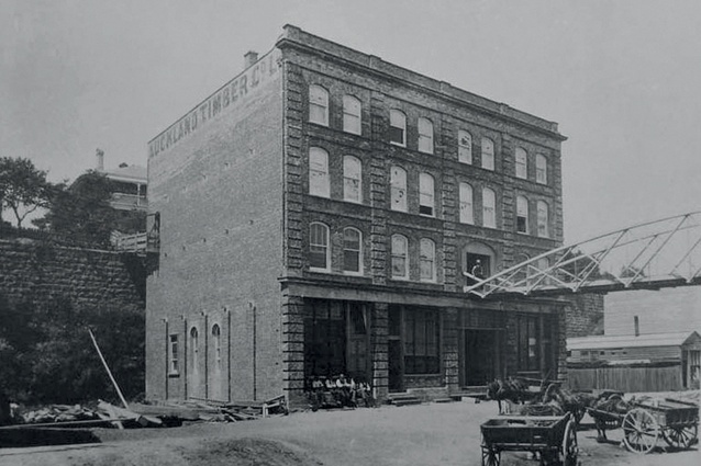 Auckland Timber Company Building, looking southwest, circa 1880s.
