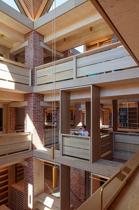 The New Library, Magdalene College in Cambridge by Níall McLaughlin Architects. "There are some places where you can sit perched up like a bird on a branch," says the architect.