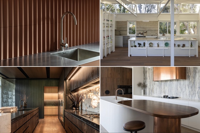 Left to right from top: Eden View Kitchen by PAC Studio, Crinkle Cut House by PAC Studio, Patagonia by Detail by Davinia Sutton, Curved Copper by Sticks + Stones Design
