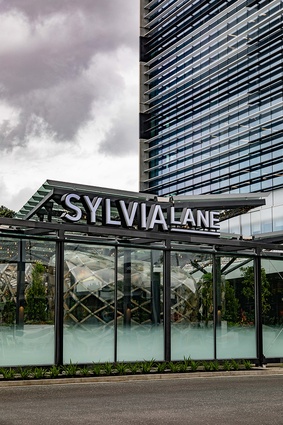Sylvia Lane's welcoming and formal entry invites passersby into the new public space via a pedestrianised streetscape.