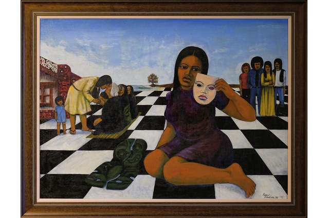 Robyn Kahukiwa, <em>The Choice</em>, 1974, oil on board, 960x1260mm, Pātaka Art + Museum.