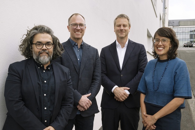 Left to right: Jasmax Principals Jeff Gabriel and Nick Gamble, Jasmax CEO Matthew Glubb, and Jasmax Principal and Melbourne Studio Lead Michelle Harris.