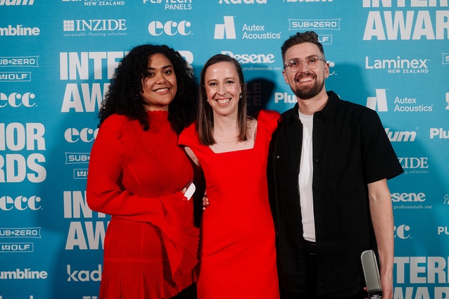 Emerging Design Professional winner Raphaela Rose (centre) with Jamie Howard and Icao Tiseli (Emerging Design Professional finalists).