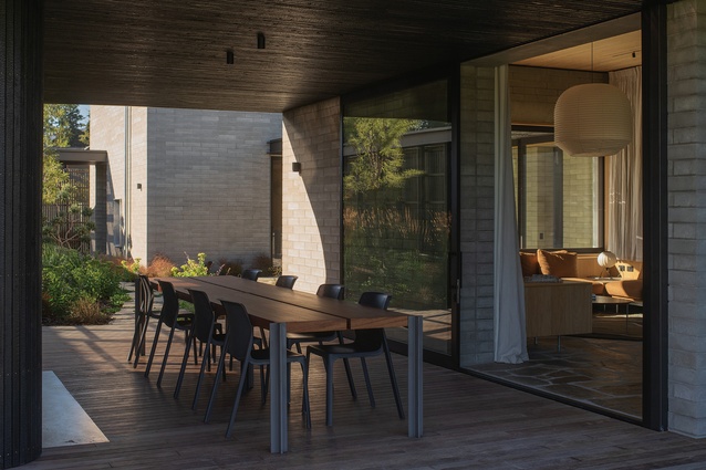 The lanai at the northeast corner of the house opens off the lounge.