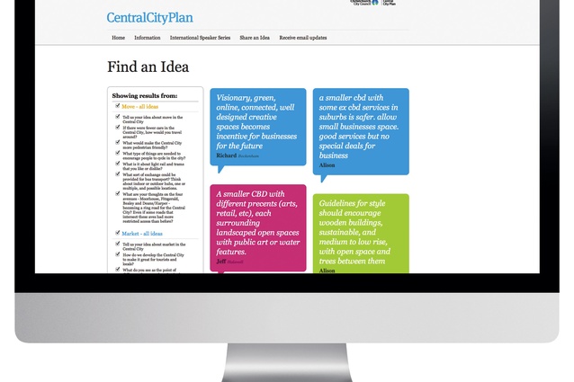 Christchurch City Council’s Share an Idea website: The software used was highlighted by John Coop as very interesting for future consultation models. (Site no longer online).