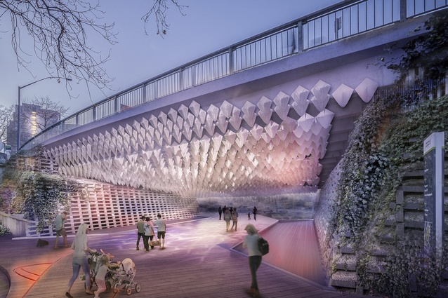 Render of Myers Park underpass in association with iwi artist, Graham Tipene.
