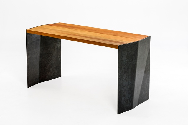 The Milford Desk by Tréology. The desk's legs were inspired by lightplay on Mitre Peak in the Milford Sound.