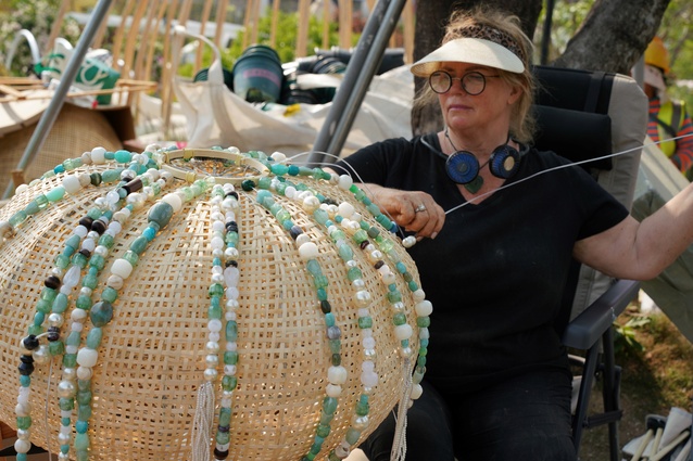 The design features kina made from bamboo and beads, a platter of oysters crafted from plaster and chicken wire, and huge shell and bamboo centrepiece.