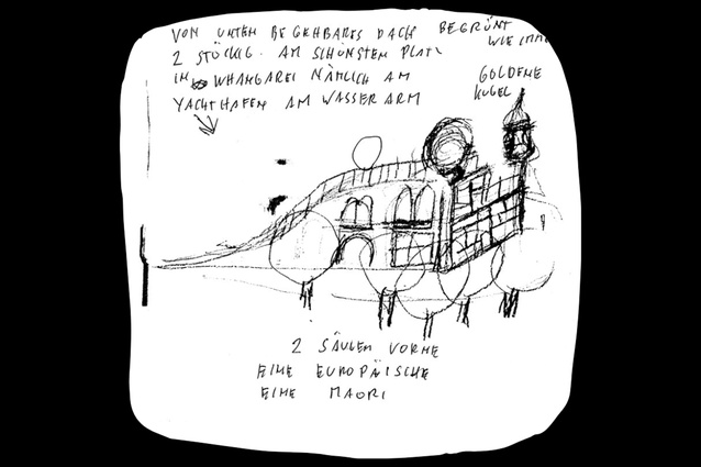 Hundertwasser’s original conceptual sketch dates from February 1993.