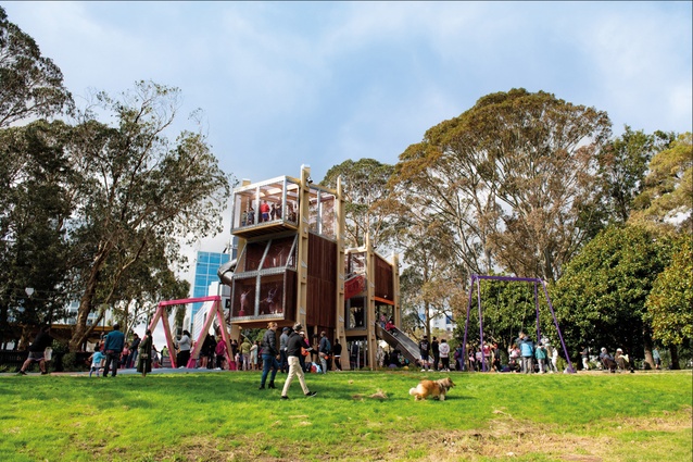 The new Wraight Athfield Landscape + Architecture-designed play tower at Eke Panuku’s Hayman Park in Manukau.
