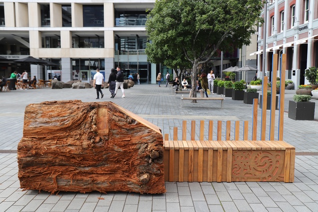 Resene Total Colour Landscape Colour Maestro Award winner, Ka Mua Ka Muri (Tree Trunk Bench) by Boffa Miskell.