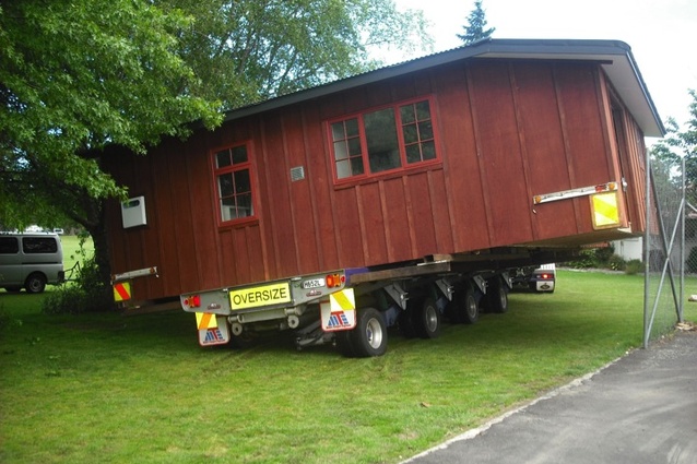 The completed house on the move to the school's Tihoi Venture School campus.