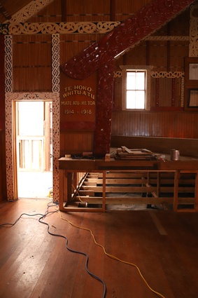 A photograph during refurbishment works at the Mangatū Marae in Whatatutu.