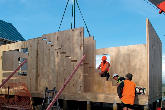 The base structure of the studio is comprised of prefabricated cross laminated timber panels. Routed notches for the staircase and cladding modules were completed in the factory as per the BIM design.