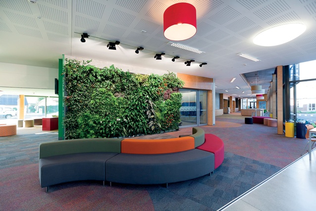 A green wall which sways to natural ventilation is one of the features that make this a living building.