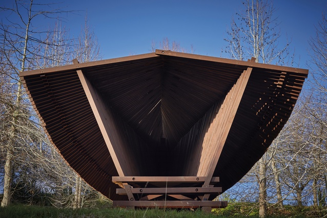 Inside The Wood Pavilion, the structure converges to a more personal and contemplative space.
