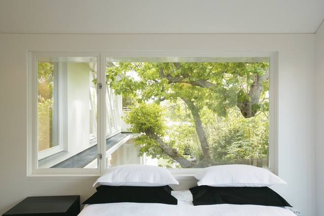 The arboreal view from an upper level bedroom.