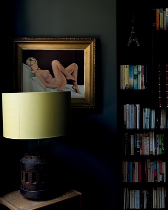 Main bedroom featuring a painting by Alain Aslan. Aslan was a friend of Pierre (Phillipe’s father), and he supplied the monthly pin-up in the French magazine Lui.