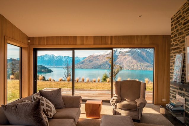 Closeburn Station house, Queenstown. American oak on the interior of the house complements the cedar cladding and reinforces the sense of being at one with the environment.