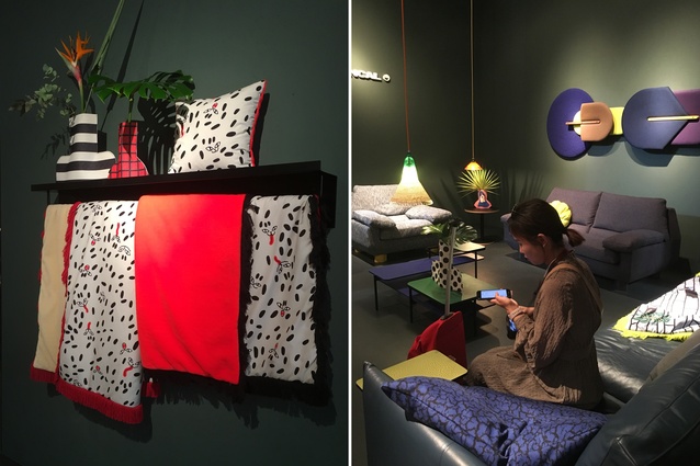 The Sancal stand is particularly wild this year with vivid, highly patterned fabrics covering signature pieces and accessories.