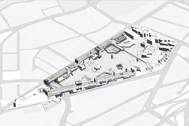 Axonometric drawing from Kim's 2014 thesis project, <em>Auckland’s Archipelago: piecing together Myers Park</em>.