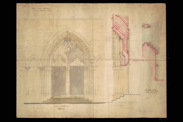 Original drawing of the West entrance porch seen in the deconstruction photo above.