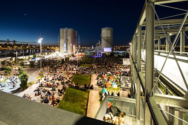 Placemaking activation strategies in Auckland's Wynyard Quarter include outdoor film screenings and weekly markets.