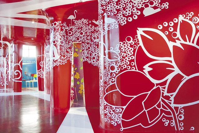 The hallways are decked with on-theme graphics featuring waves of bubbles and animals.