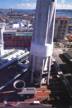 Sky Tower plaza from east, Sky City entry at left. Taken in 1997.