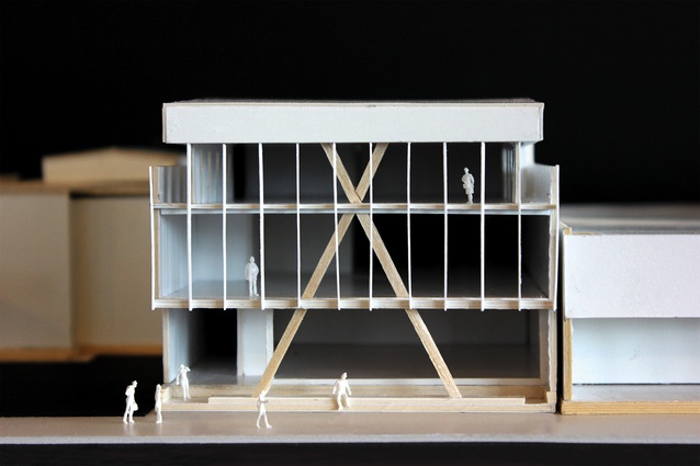 A model of the three-level, mixed retail and office space development in Whakatū Nelson.
