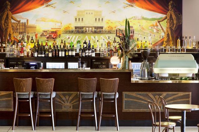 The bar featuring a digital mural of the old Capitol Theatre.