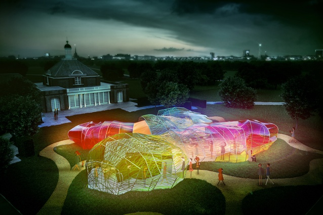 Proposed night-time view of 2015 Serpentine Pavilion by SelgasCano.